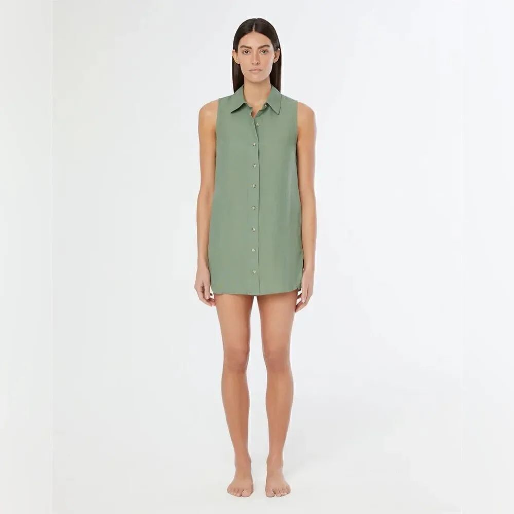 Onia Air Linen Sleeveless Shirtdress